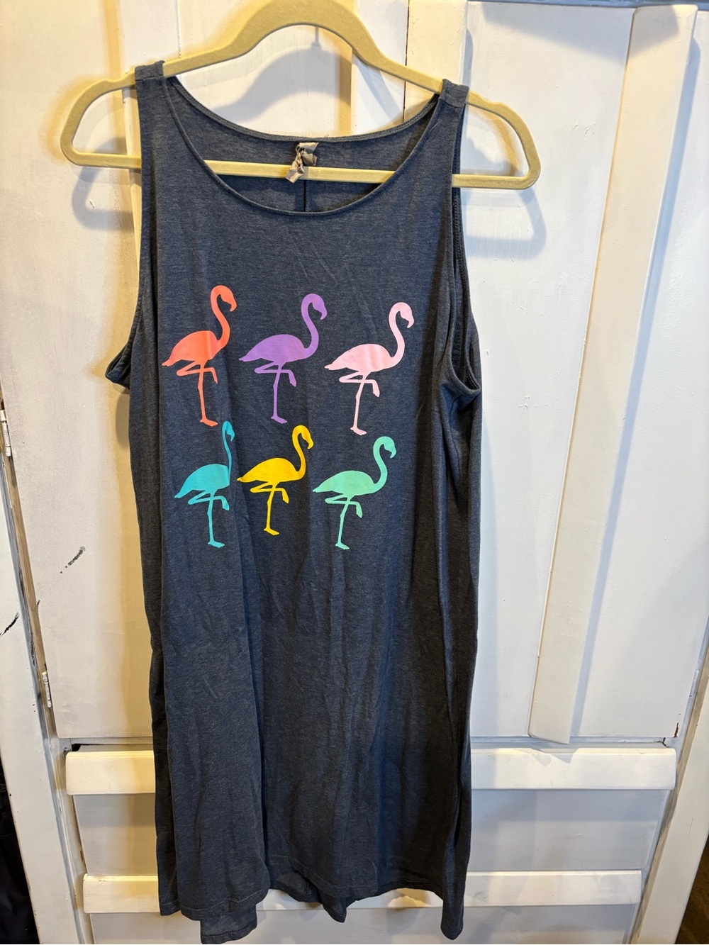 Women’s Dark Blue Flamingo Tank Top - Multicolor Prints